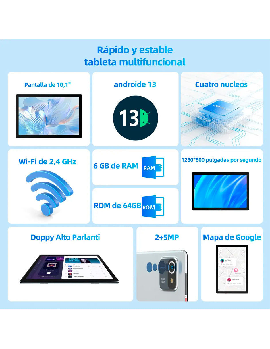 Tablet Mb1001 PLATINO 6gb+64gb Android13 Con Wifi