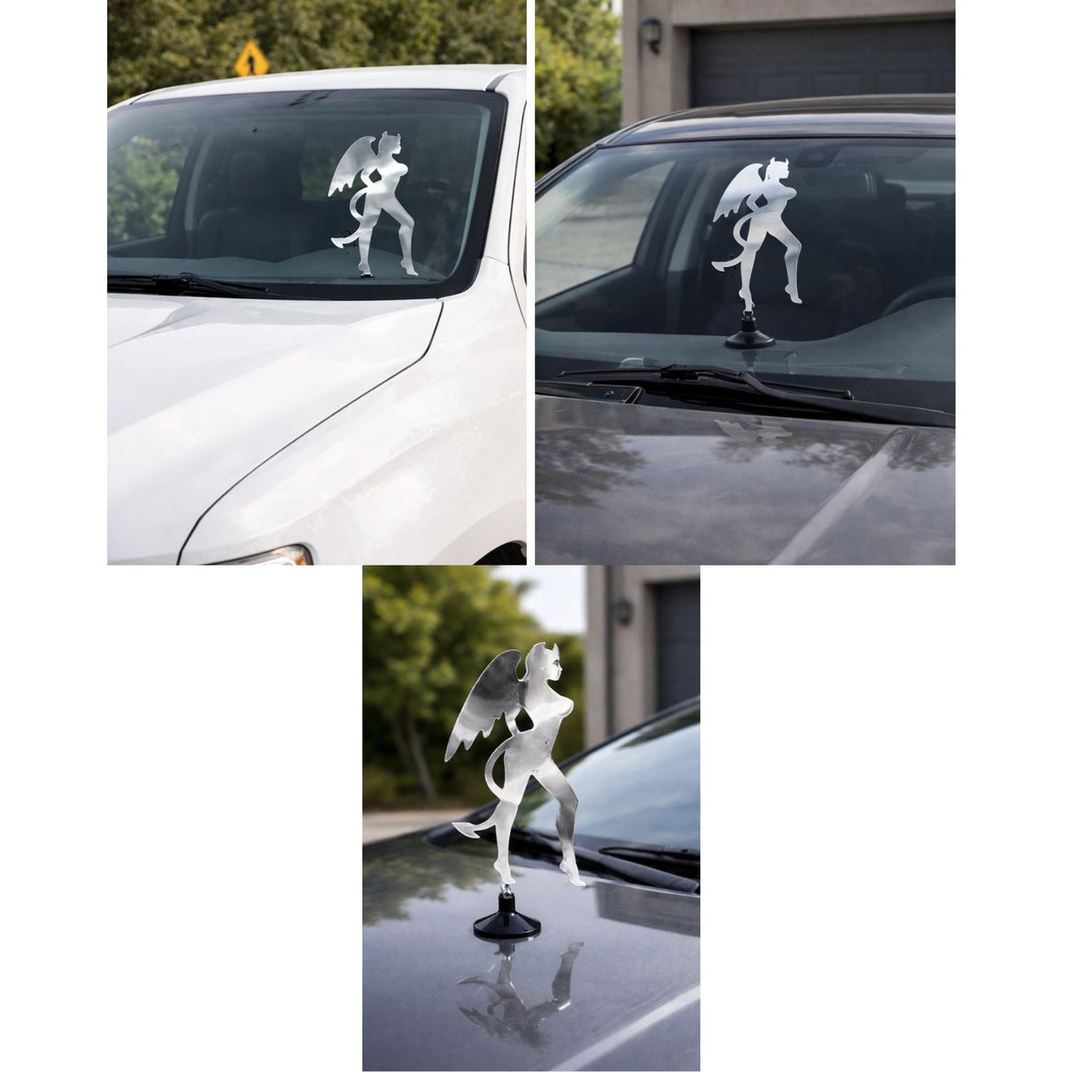 Figura decorativa de metal con ventosa para auto, 17 cm, Diabla o Ángel - foto 3