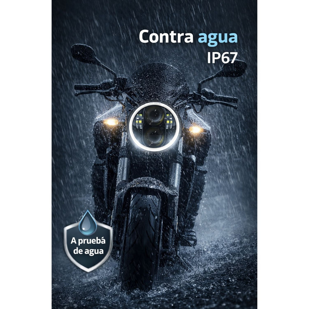 Faro LED redondo para moto con aro halo DRL y direccional ámbar, IP67 - foto 5