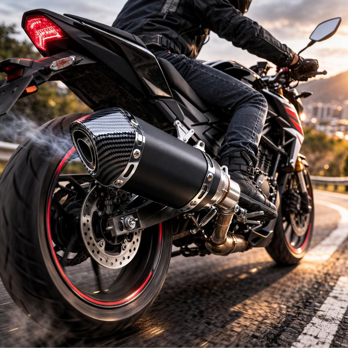 Silenciador deportivo para moto negro mate con punta tipo fibra de carbono - foto 5