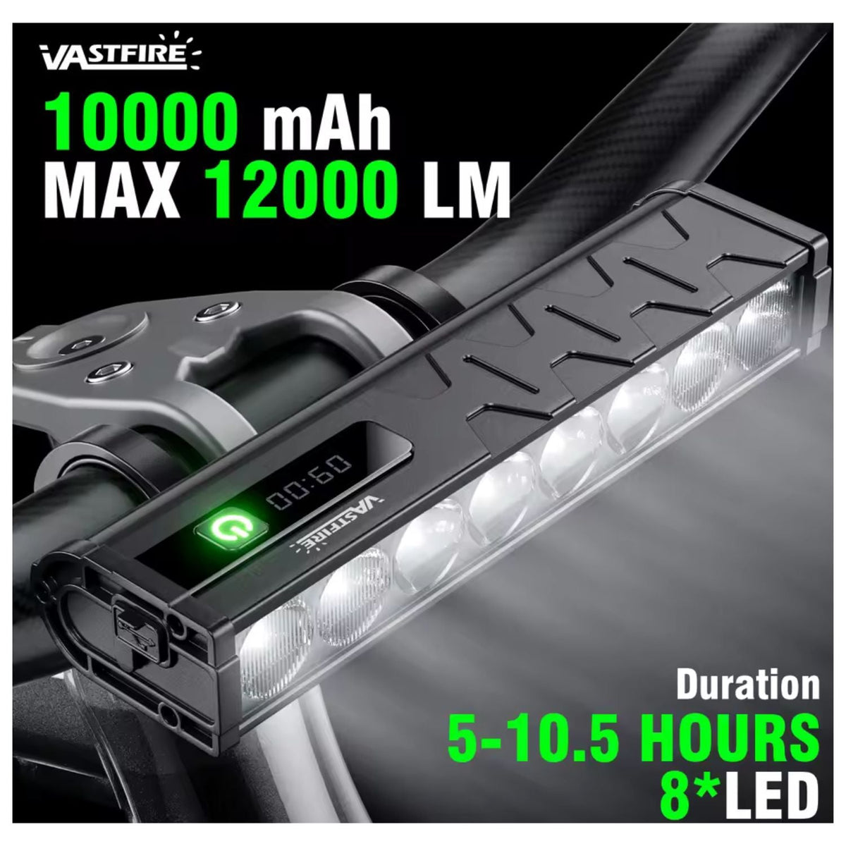 Barra LED de 8 luces y 12000 lúmenes para bici, moto y scooter, con USB-C - foto 7