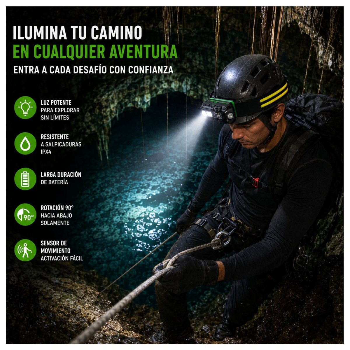 Lámpara de cabeza LED con sensor de movimiento, pantalla de batería y USB-C - foto 7