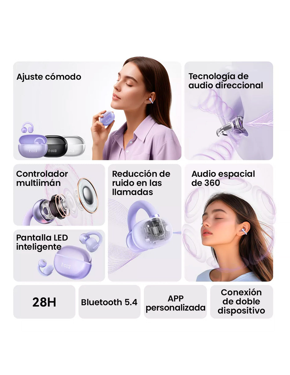 Audífonos OW03 Petukita Box Con Reducción De Ruido Con Clip + Estación de Carga