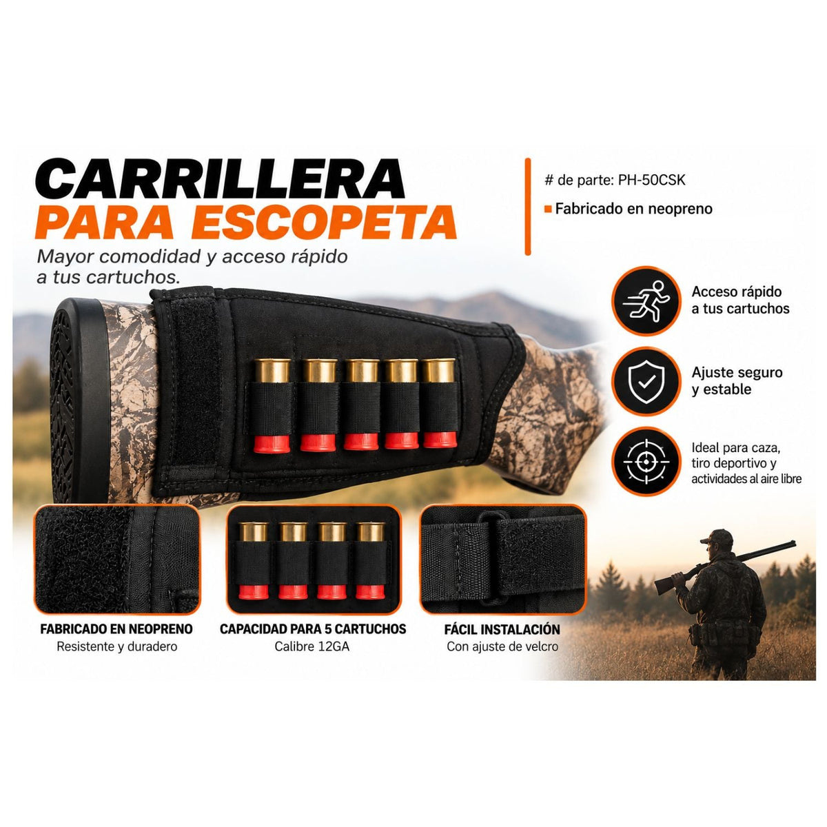 Carrillera de neopreno para culata con capacidad para 10 cartuchos calibre 12 - foto 4