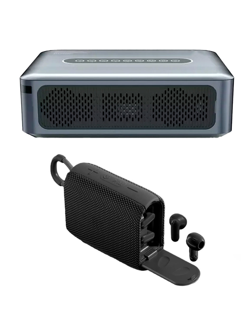 Combo Proyector 8000 Petukita Box Con Android/Wifi Full Hd 1080p Gris + Bocina con Auriculares