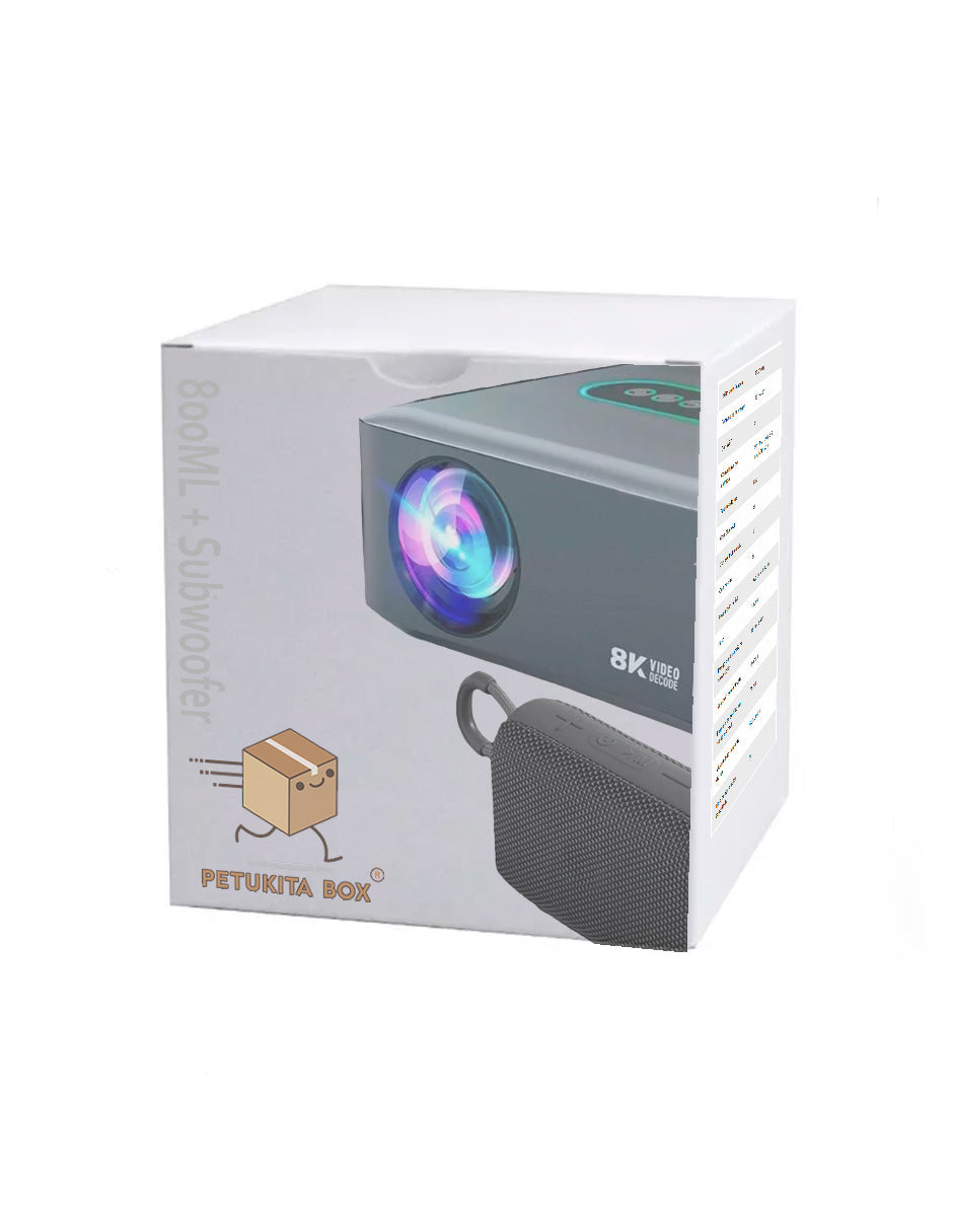 Combo Proyector 8000 Petukita Box Con Android/Wifi Full Hd 1080p Gris + Bocina con Auriculares