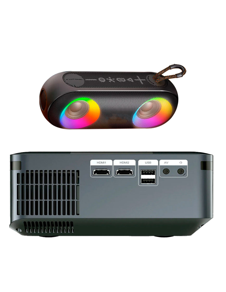 Combo Proyector 8000 Petukita Box Con Android/Wifi Full Hd 1080p Gris + Bocina con Luz Led