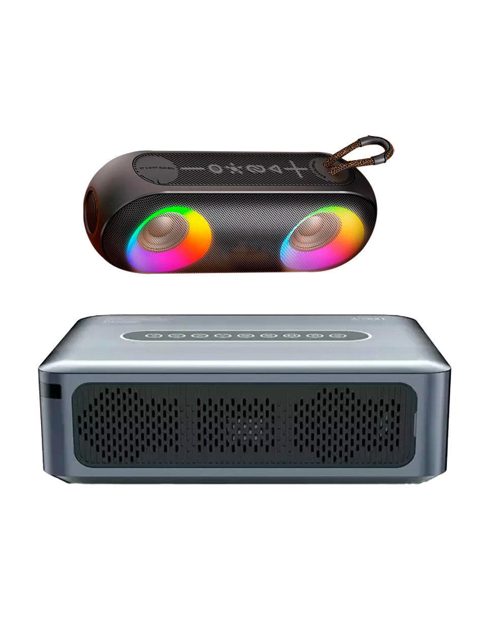 Combo Proyector 8000 Petukita Box Con Android/Wifi Full Hd 1080p Gris + Bocina con Luz Led