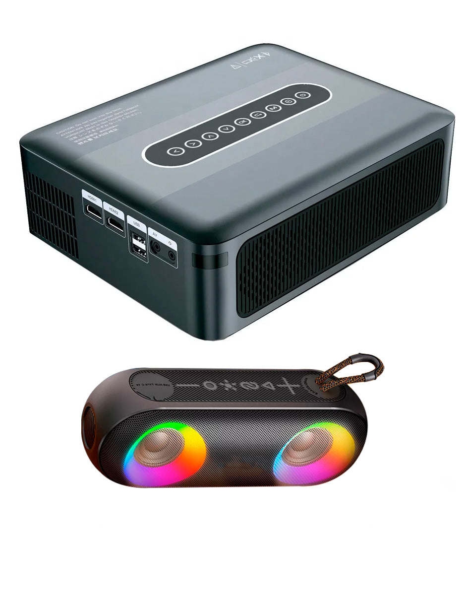 Combo Proyector 8000 Petukita Box Con Android/Wifi Full Hd 1080p Gris + Bocina con Luz Led