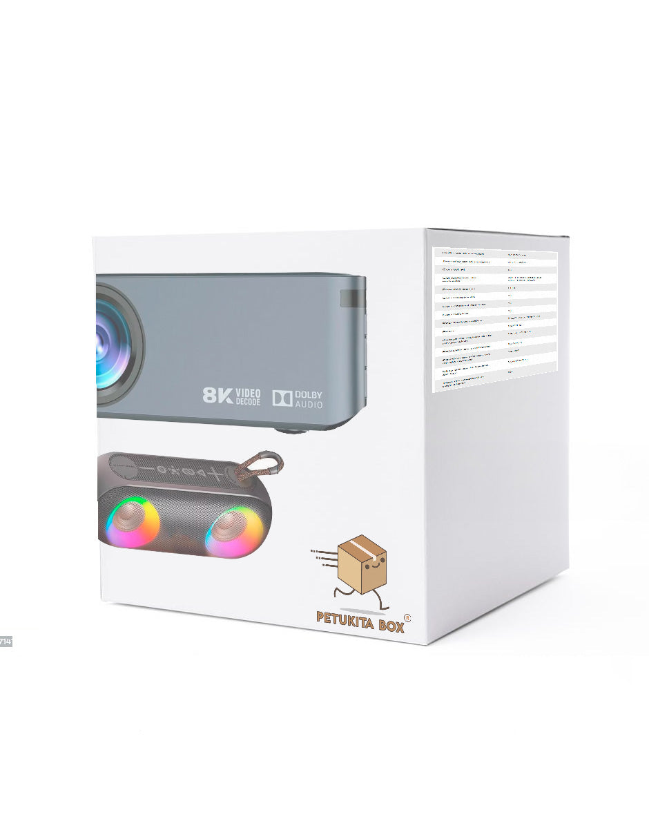 Combo Proyector 8000 Petukita Box Con Android/Wifi Full Hd 1080p Gris + Bocina con Luz Led