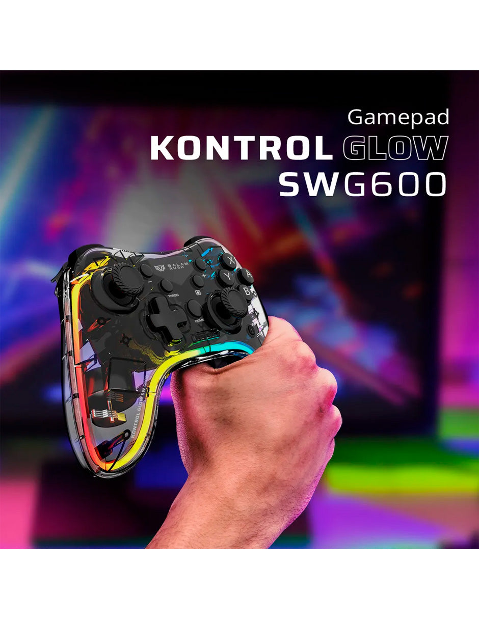 Control Inalámbrico Pro Transparente para Nintendo Switch con Luz RGB Multicolor