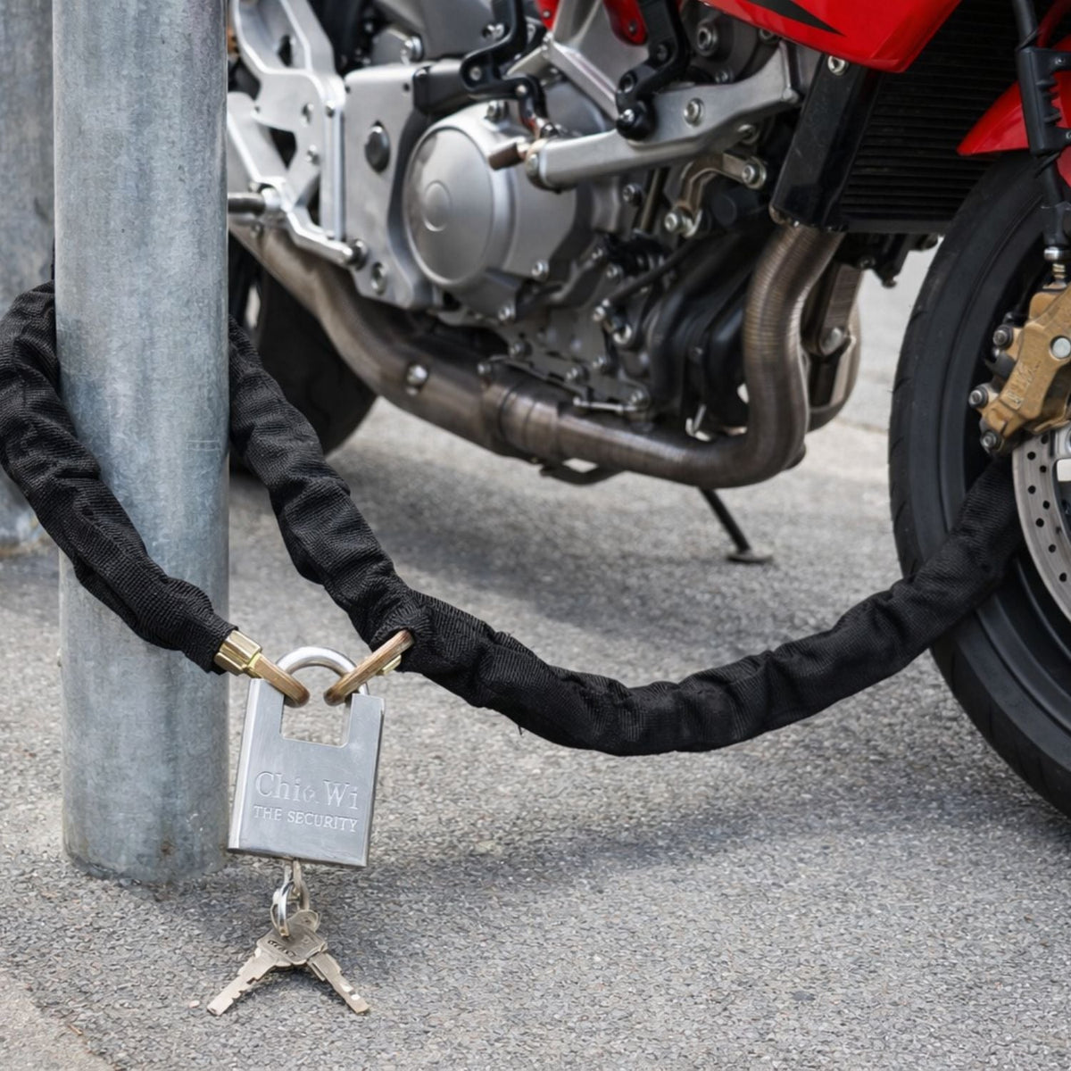 Cadena antirrobo de 98 cm con candado y funda de tela para moto y bici - foto 5