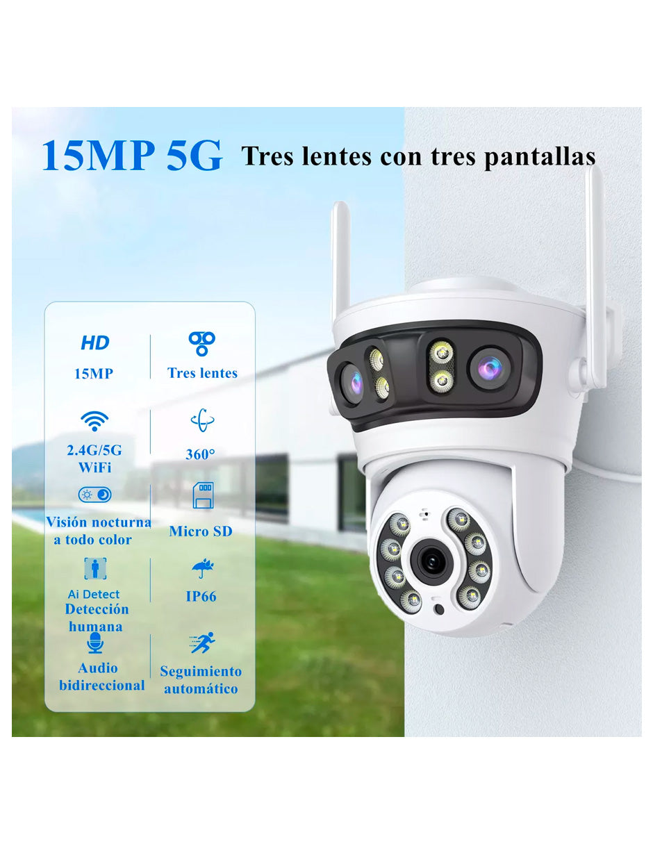 Cámara De Seguridad Petukita Box STAR3L01 Full HD/Wifi Exterior con Tres Lente