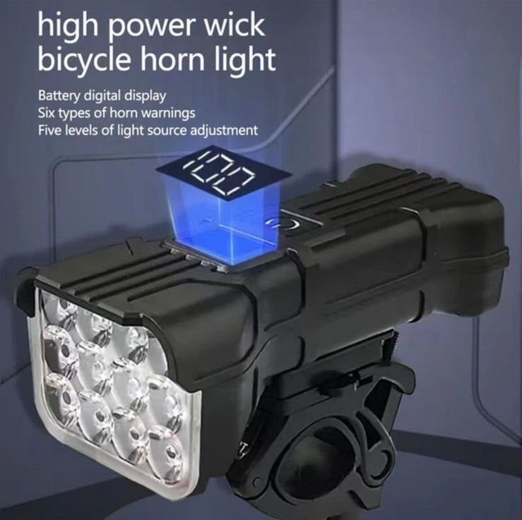 Luz frontal de 12 LED para bicicleta con bocina y carga USB - foto 4
