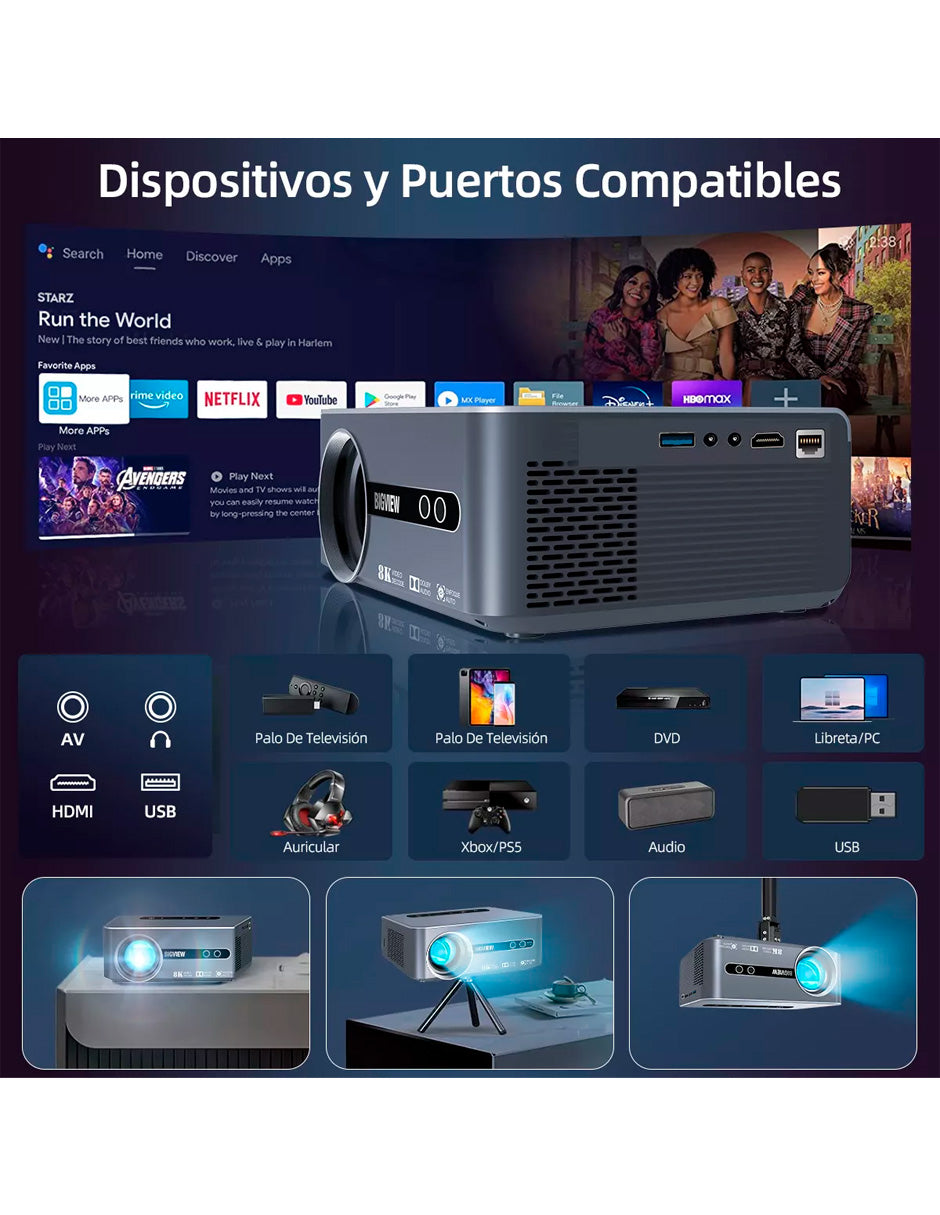Combo Proyector Petukita Box T1 con Android 9.0 + Bocinas Con Luces Rgb Led