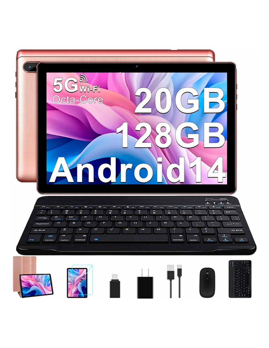 Tableta Q6 con Pantalla de 10.1" con Android 14 20 GB RAM 128 GB con Teclado y Mouse