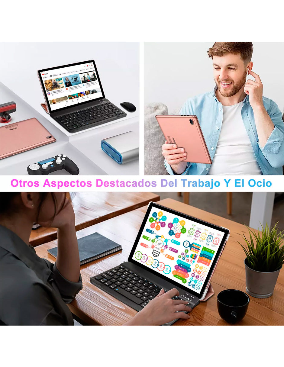 Tableta Q6 con Pantalla de 10.1" con Android 14 20 GB RAM 128 GB con Teclado y Mouse