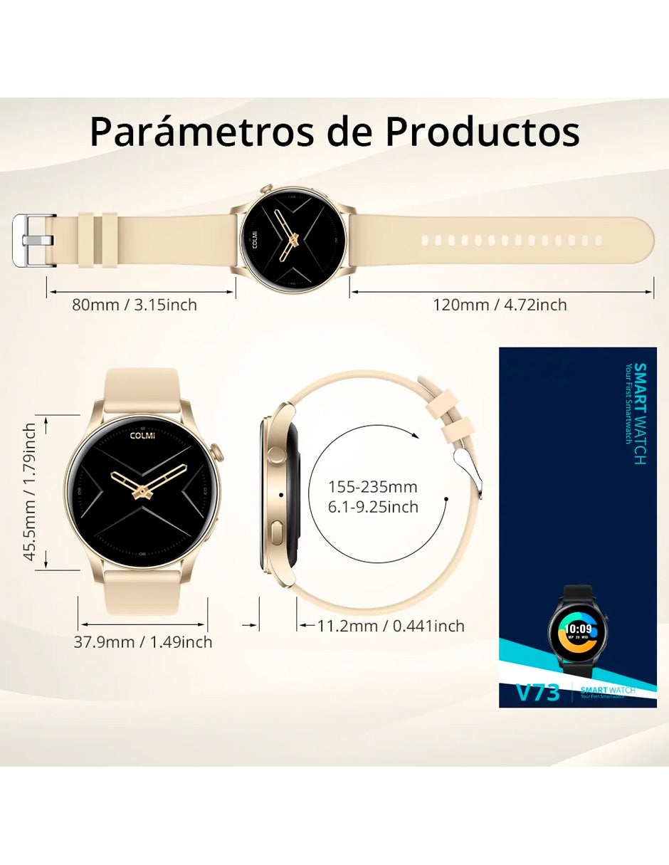 Smartwatch V73 Multifuncional con pantalla Amoled Dorado