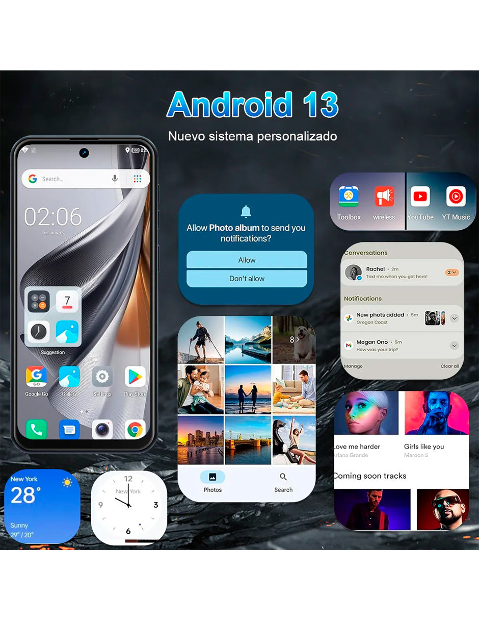 SmartPhone V80j con 6 GB ram+ 128 GB de Dual Sim con Android 13 gris