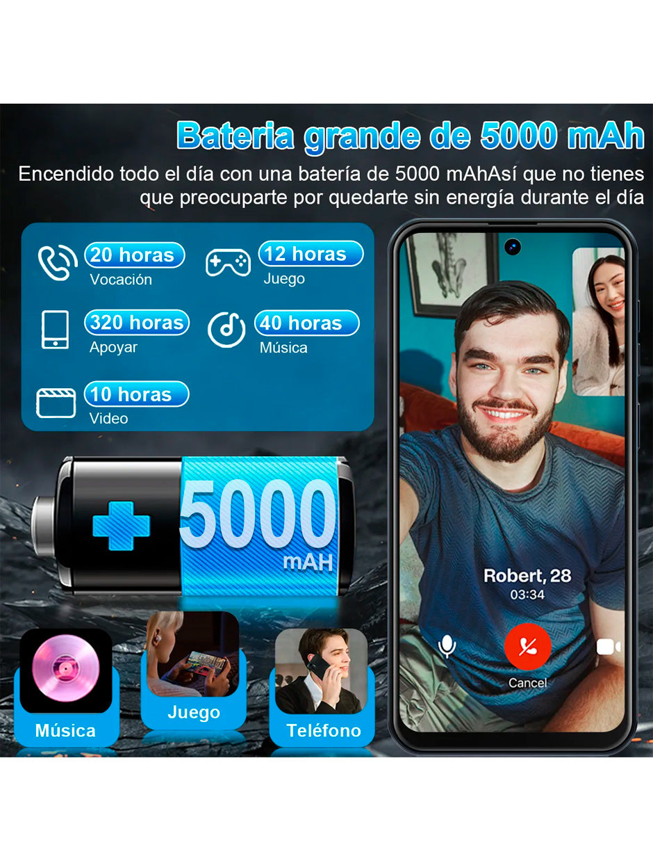 SmartPhone V80j con 6 GB ram+ 128 GB de Dual Sim con Android 13 gris