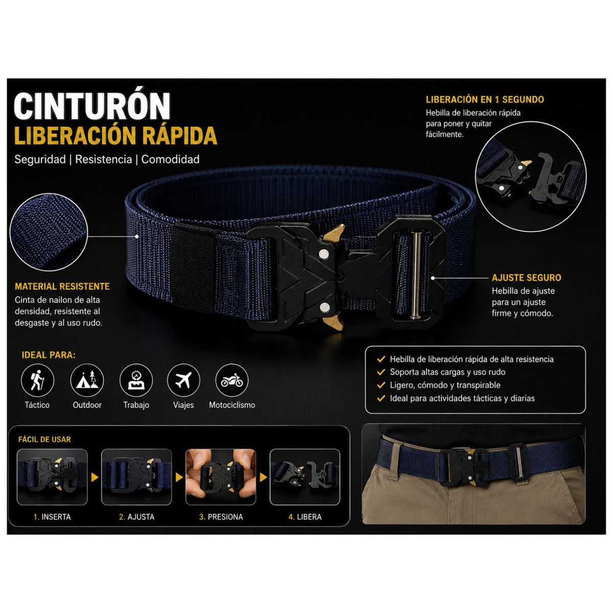 Cinturón de nylon con hebilla de liberación rápida y seguros laterales - foto 5