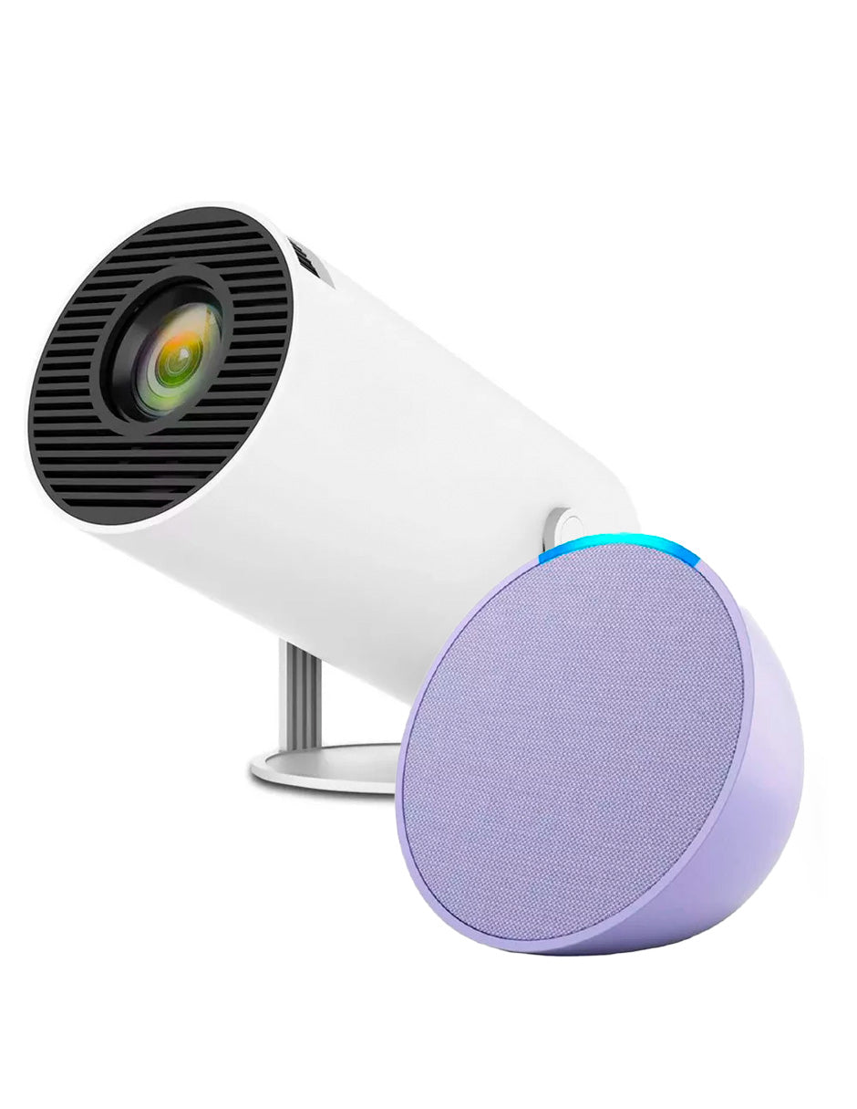Combo Proyector Cañon Petukita Box Hd con Android/Wifi + Echo Pop Lila + Mochila de Viaje