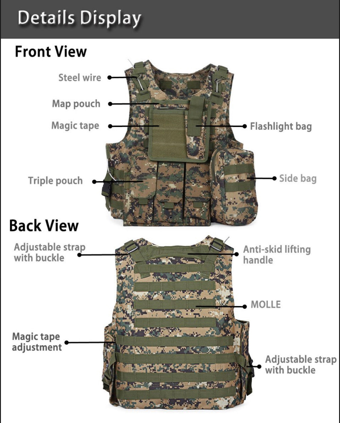 Chaleco portaplacas táctico con sistema MOLLE para airsoft - foto 6