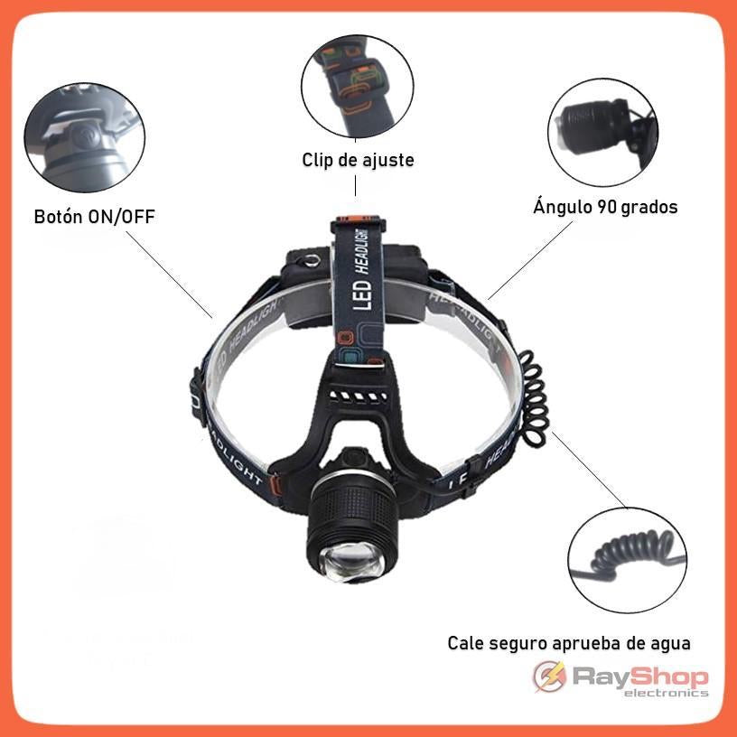 Lámpara frontal LED T9 de 3 modos con zoom y recarga USB 400-T9 - foto 7