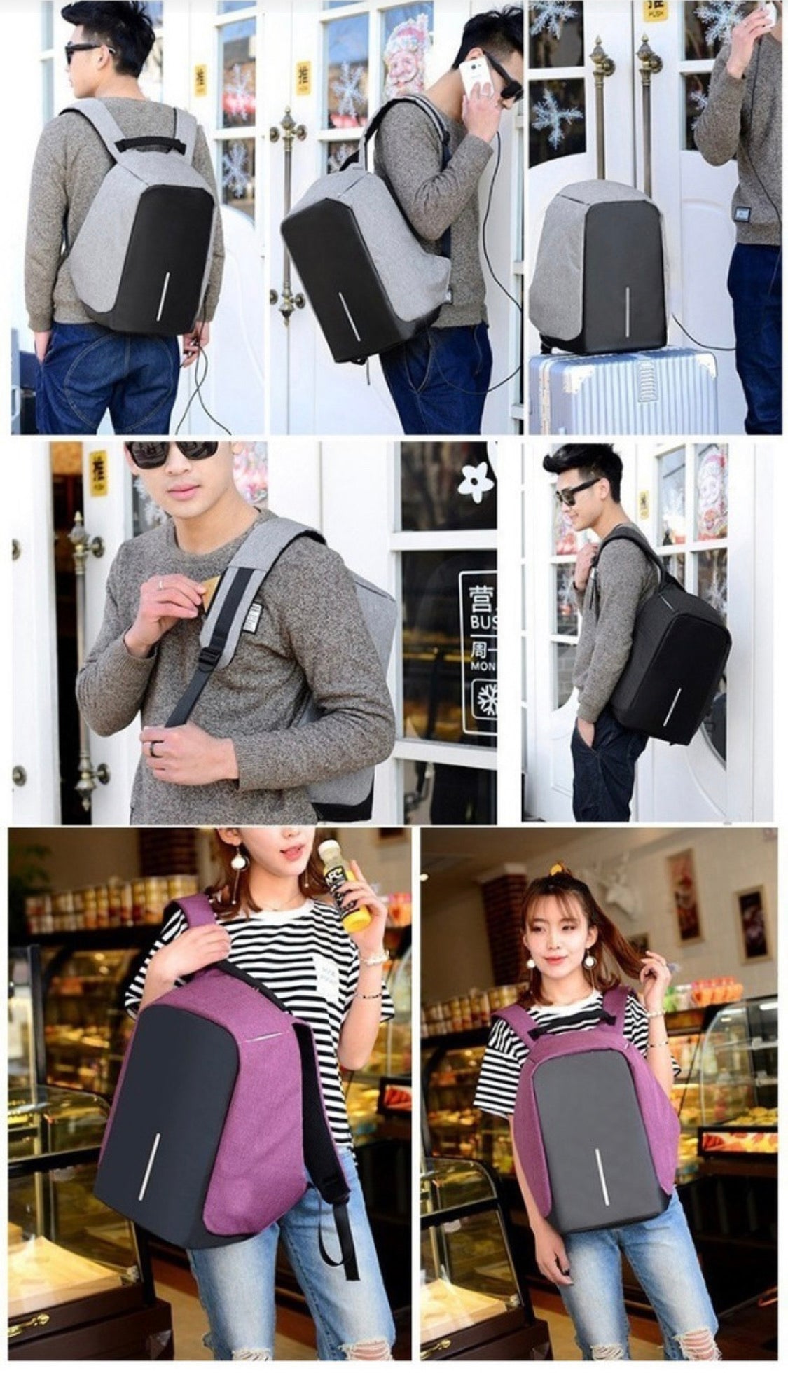 Mochila antirrobo impermeable con puerto USB para laptop - foto 9
