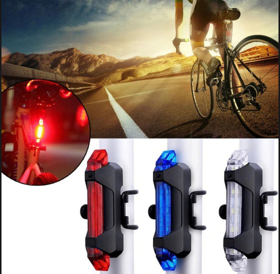 Luz trasera LED azul recargable USB para bicicleta y casco - foto 4