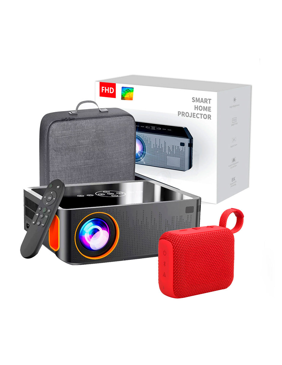 Proyector XNano Petukita Box con Android / Wifi / Full Hd 1080p Naranja + Bocina Portátil con bluetooth