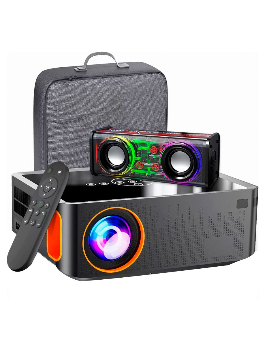 Proyector XNano Petukita Box con Android / Wifi / Full Hd 1080p Naranja + Bocina Portátil con bluetooth Luz Led
