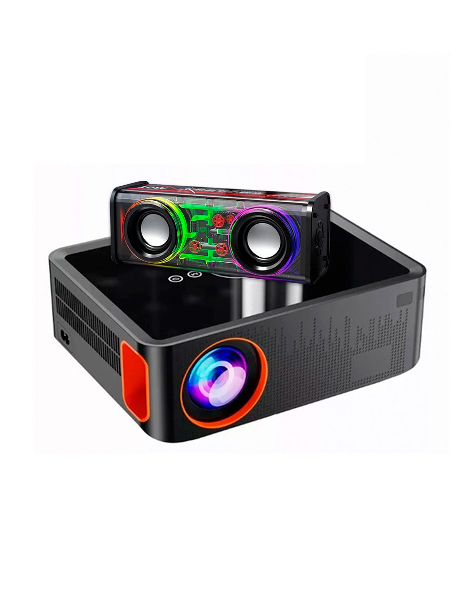 Proyector XNano Petukita Box con Android / Wifi / Full Hd 1080p Naranja + Bocina Portátil con bluetooth Luz Led