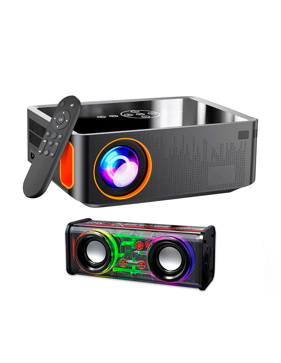 Proyector XNano Petukita Box con Android / Wifi / Full Hd 1080p Naranja + Bocina Portátil con bluetooth Luz Led