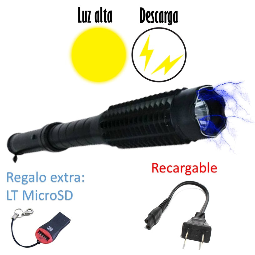 Bastón con lámpara LED y paralizador eléctrico recargable de aluminio