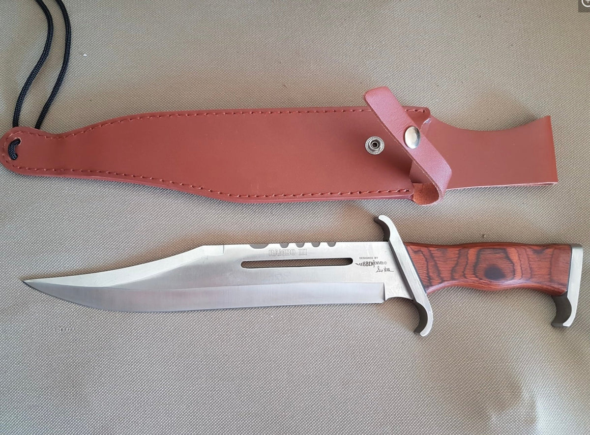 Maxi cuchillo estilo Rambo con funda de cuero