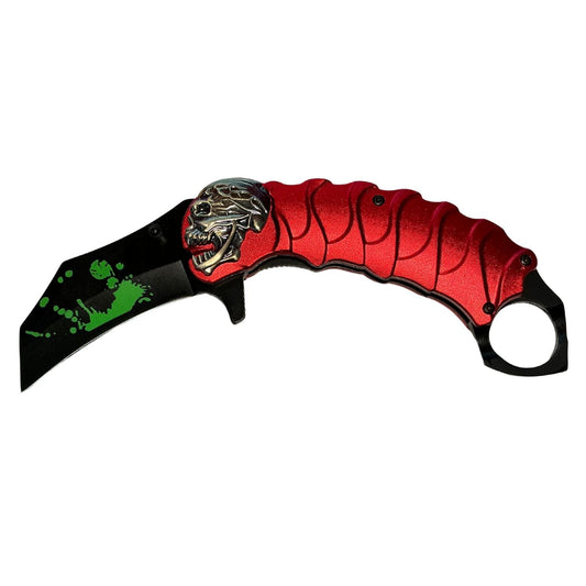 Navaja plegable calavera estilo karambit con clip 101-13