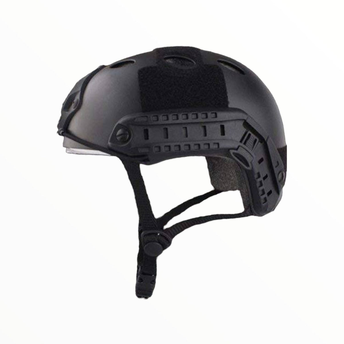 Casco táctico con oreja recortada, rieles y bases para paintball