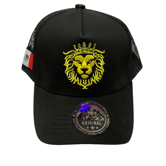 Gorra trucker negra con bordado 3D, malla y ajuste trasero