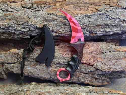 Cuchillo karambit de hoja curva fija con funda, para campismo - foto 4
