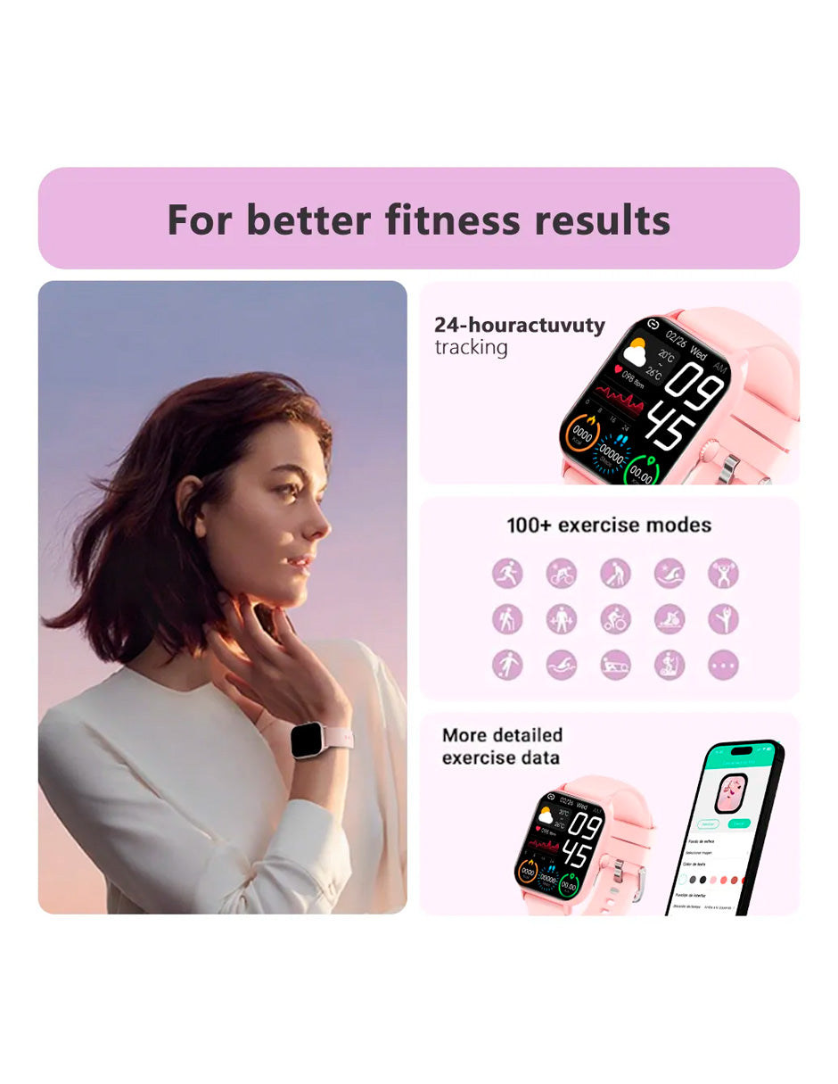 Reloj Inteligente Petukita Box Quopiy reloj Deportes con Asistente - Rosa