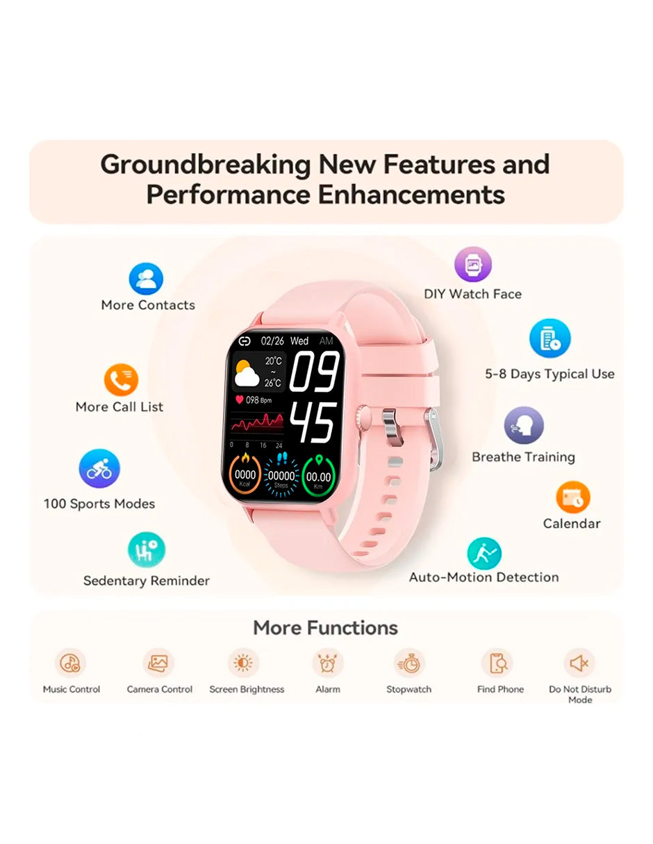 Reloj Inteligente Petukita Box Quopiy reloj Deportes con Asistente - Rosa