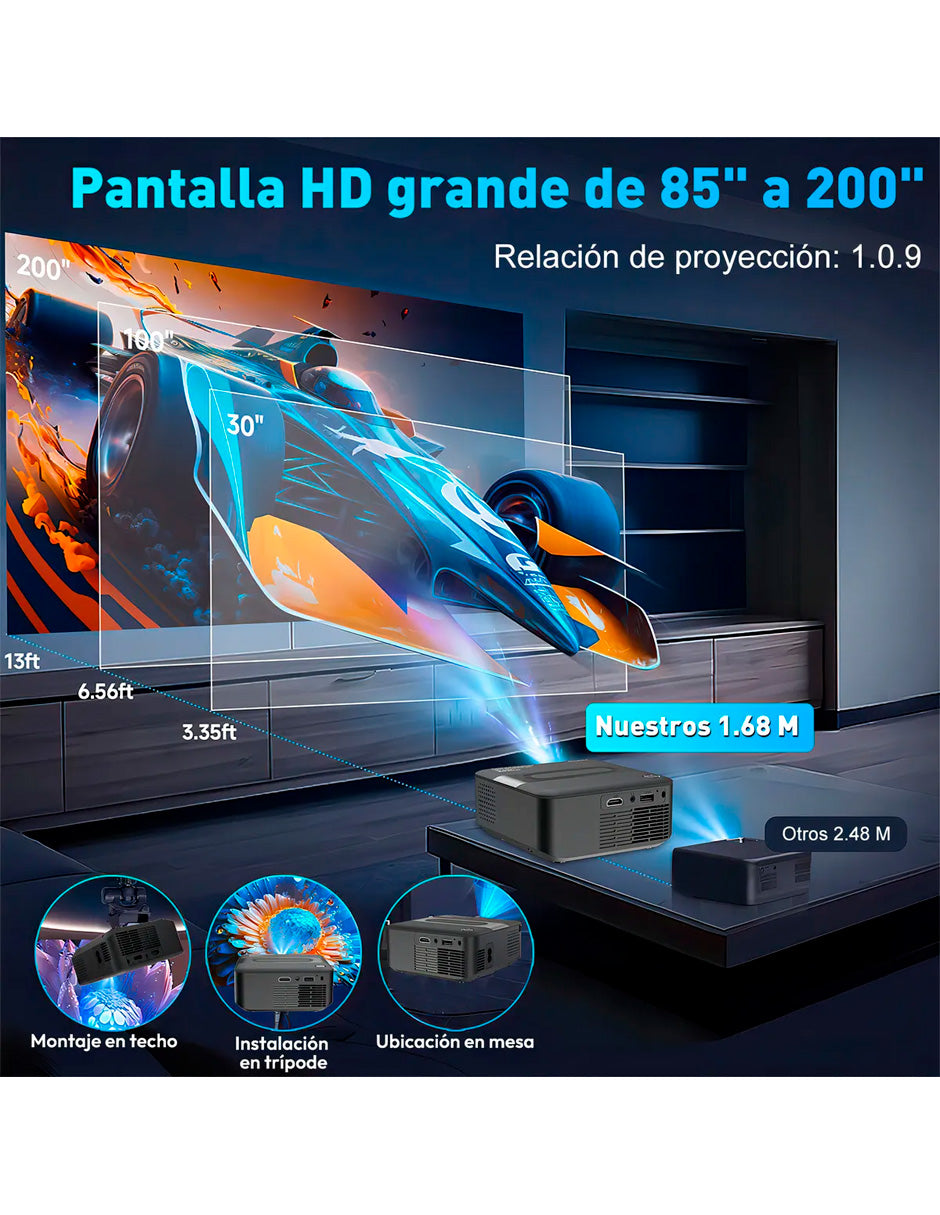 Petukita Box Proyector X6 4K con Android con WiFi y Sonido HiFi Negro