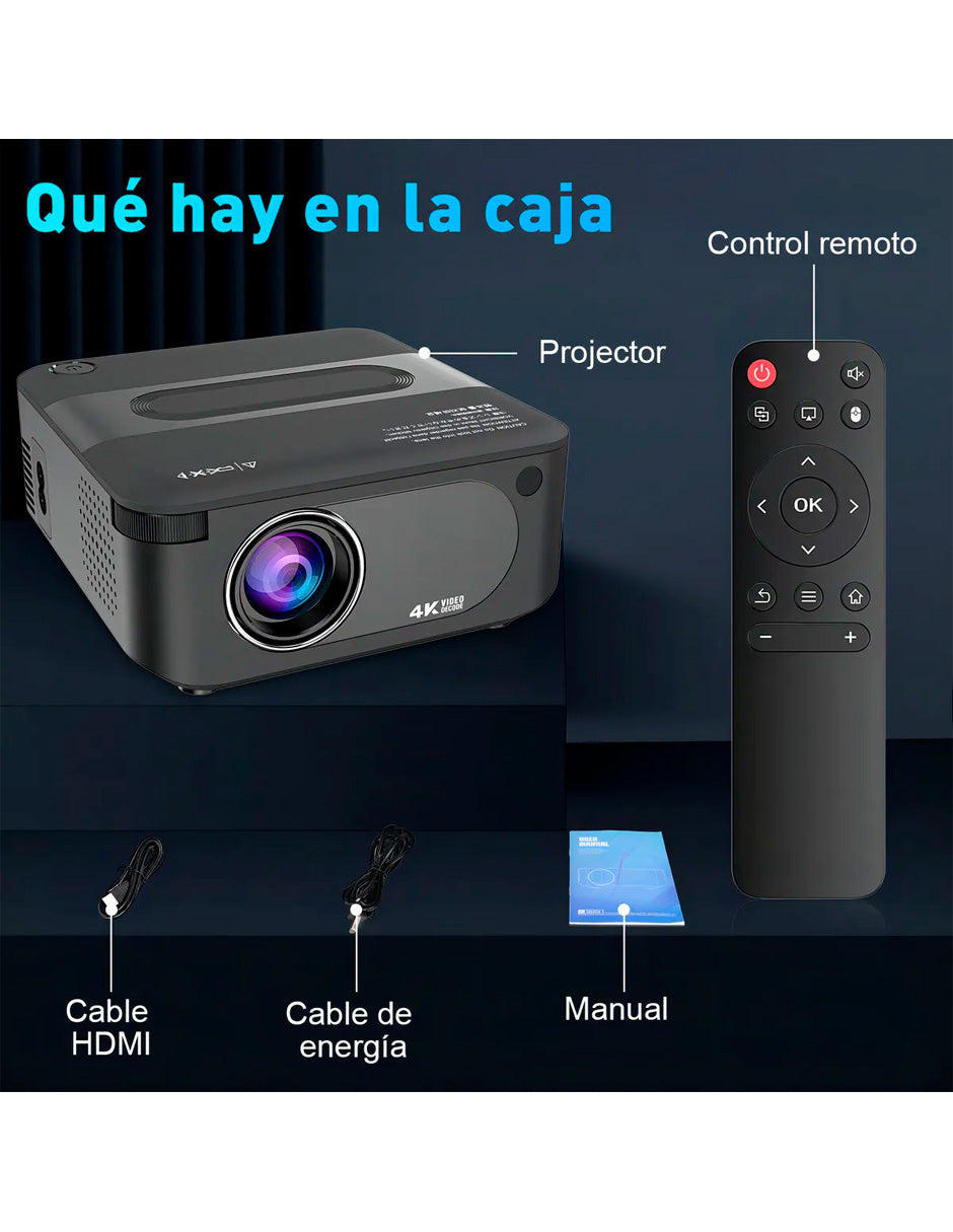 Petukita Box Proyector X6 4K con Android con WiFi y Sonido HiFi Negro