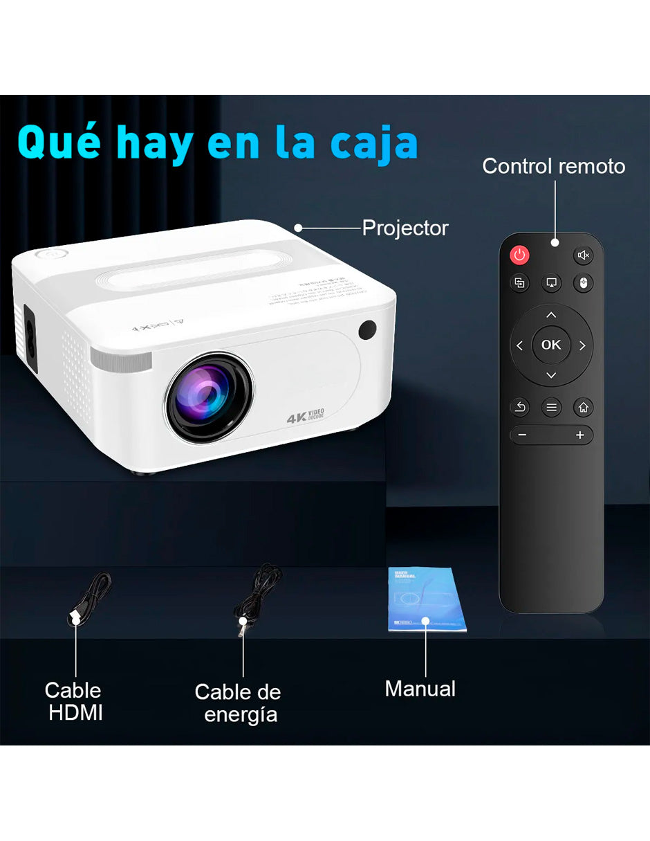 Petukita Box Proyector X6 4K con Android con WiFi y Sonido HiFi blanco
