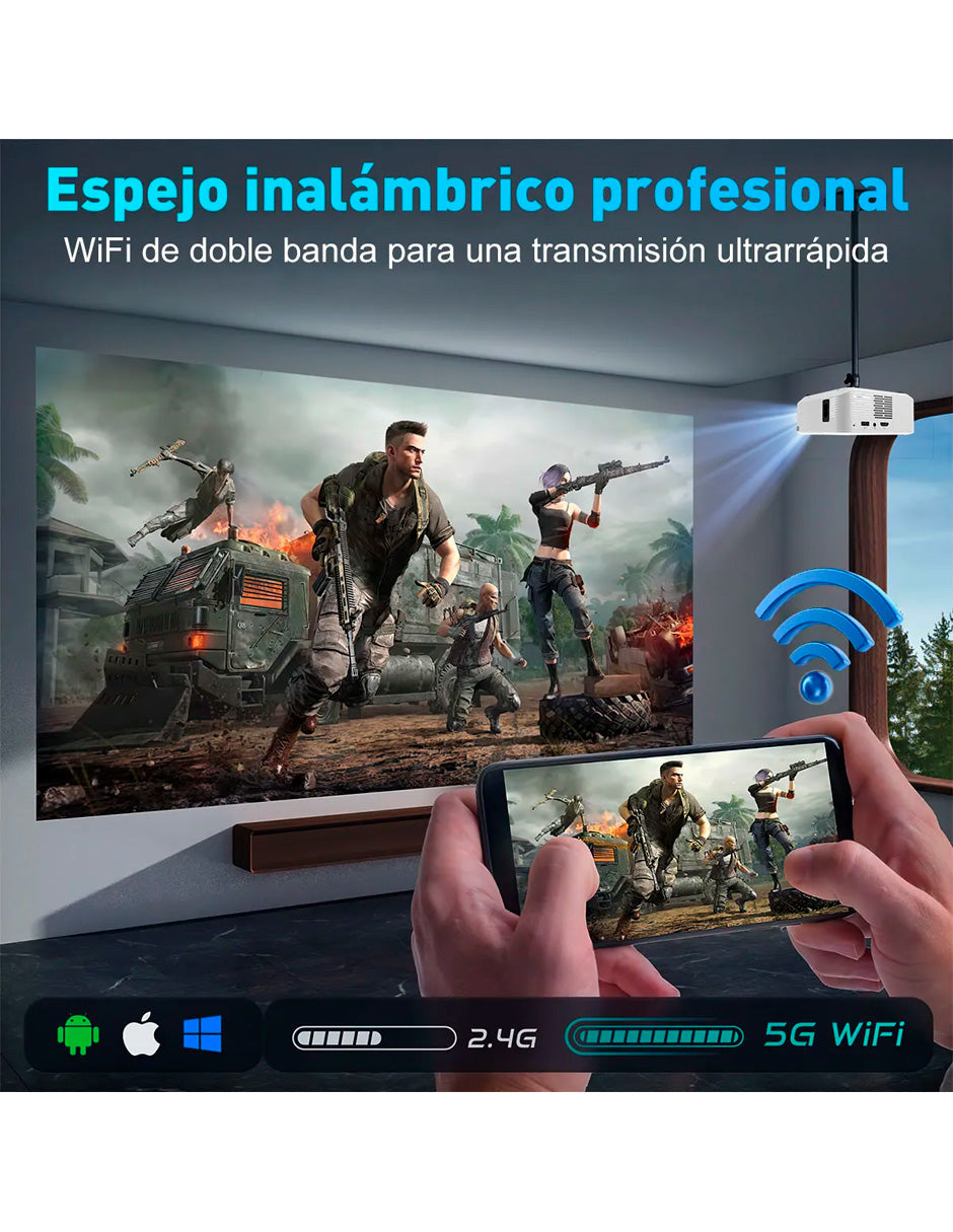 Petukita Box Proyector X6 4K con Android con WiFi y Sonido HiFi blanco