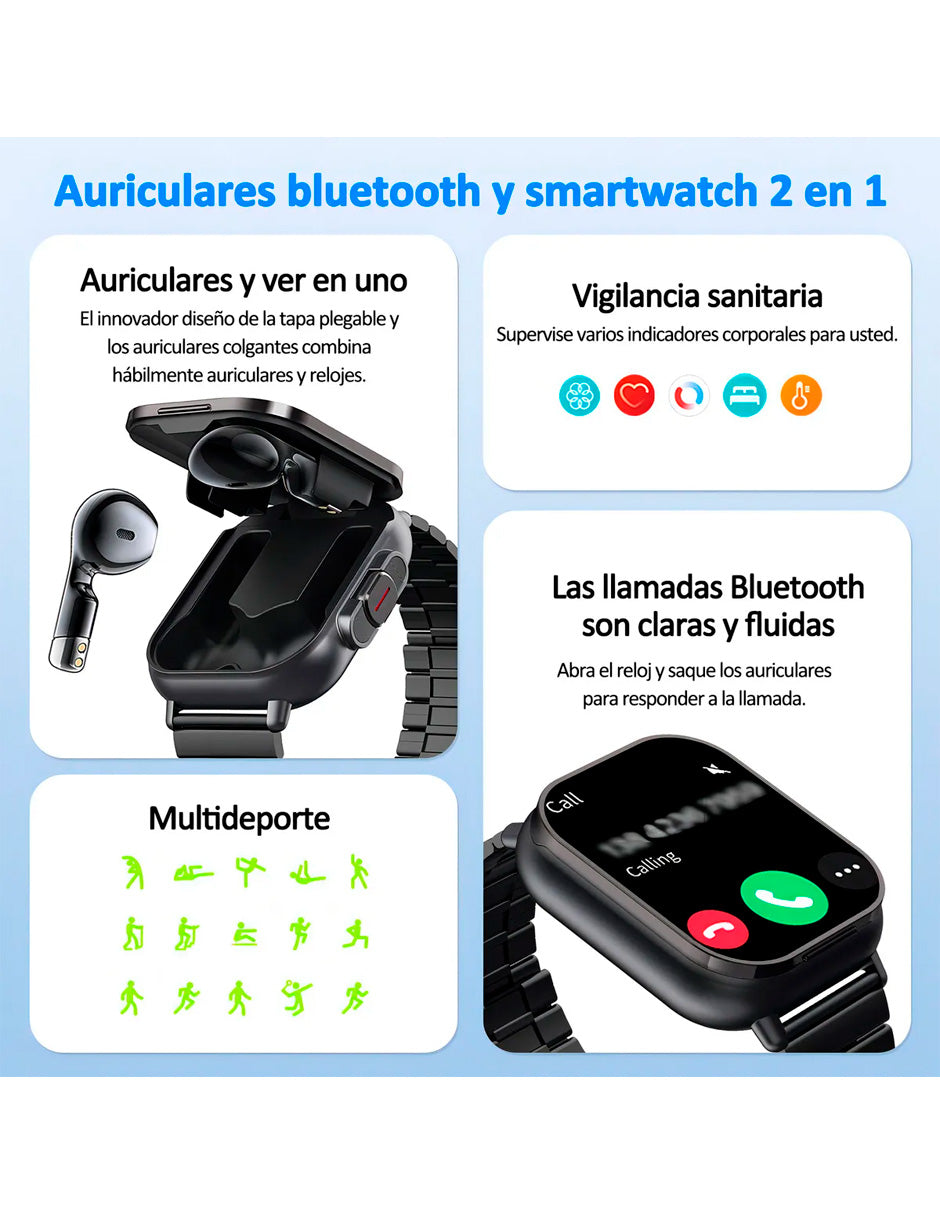 Petukita Box Smartwatch D8 con Audífonos – Innovación 2 en 1: Estilo, Deporte y Conectividad