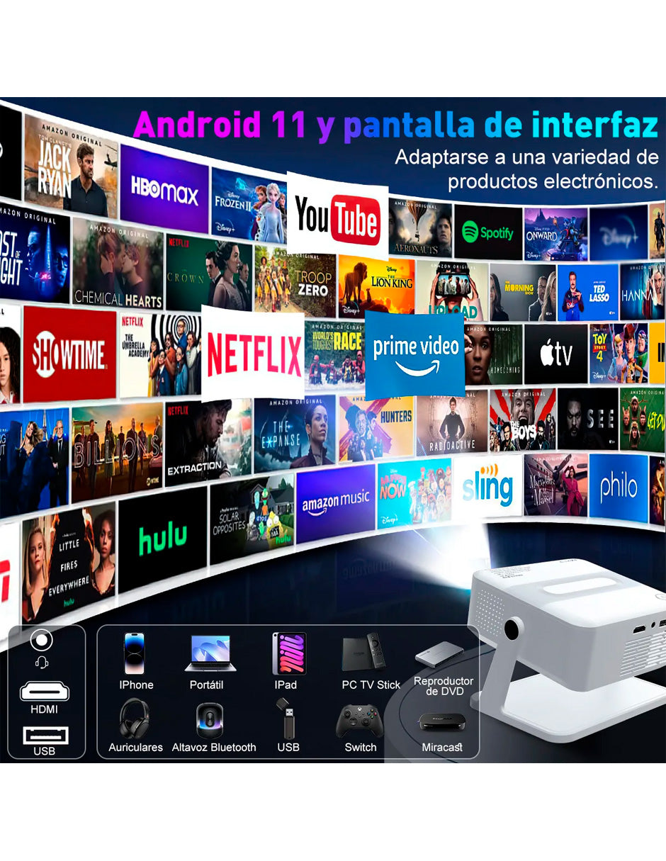 Proyector Petukita Box HA109 4K Android 14000lm Blanco
