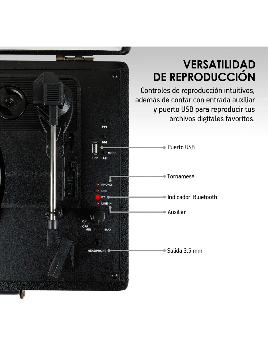 Tocadiscos Vinilo Bluetooth Petukita Box – Diseño Vintage Portátil