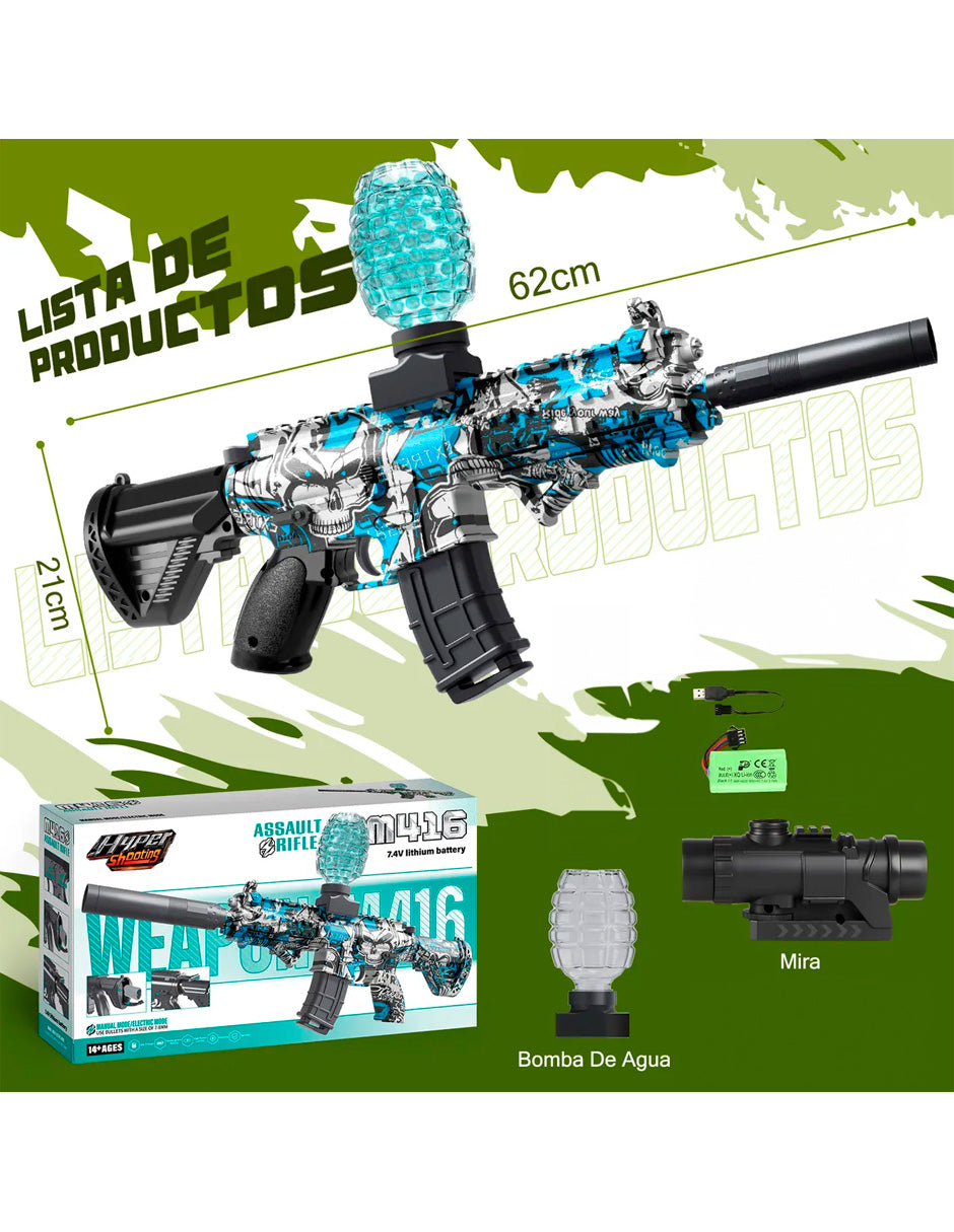 Pistola De Hidrogel Eléctrica M416 Azul Petukita Box – Lanzador Automático de Bolas de Gel